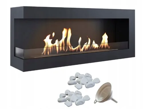 Chimenea Bioetanol de Pared DELTA 1200 TÜV izquierda piedras decorativas con acristalamiento set