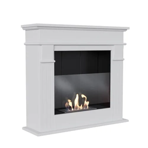 CHIMENEA BIOETANOL DE PORTAL AUGUST TÜV BLANCO AUTOENSAMBLAJE CON ACRISTALAMIENTO