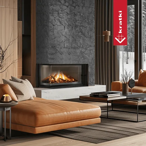 Chimenea de leña de acero KRATKI FLOKI L izquierda 12 kW Ø 200 thermotec negro