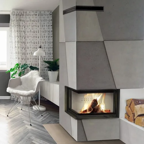 Chimenea de leña de acero KRATKI MBO izquierda 15 kW Ø 200 puerta elevable