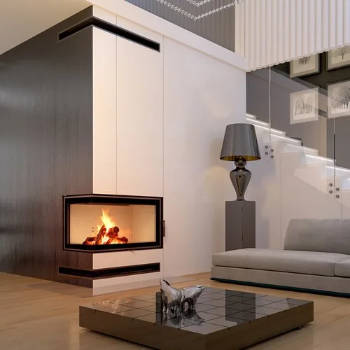 Chimenea de leña de acero KRATKI MBO izquierda 15 kW Ø 200