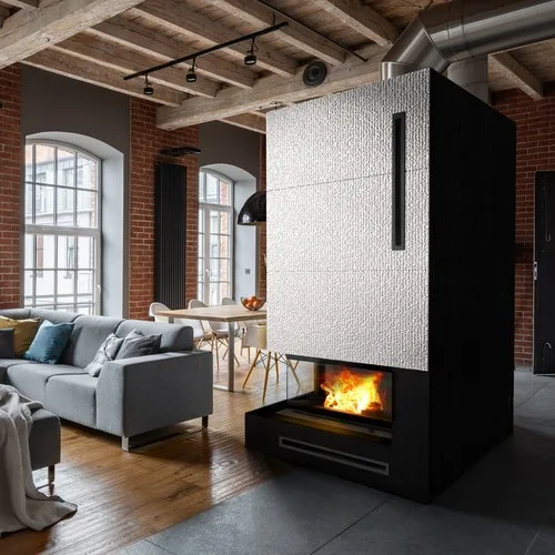 Chimenea de leña de acero KRATKI NADIA izquierda 14 kW Ø 200 puerta elevable