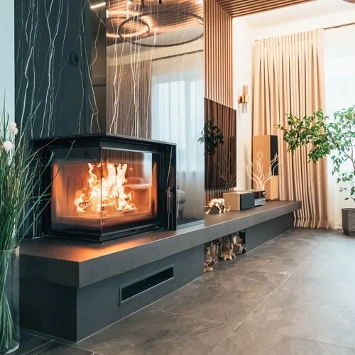 Chimenea de leña de hierro fundido KRATKI MAJA DECO izquierda 8 kW Ø 200