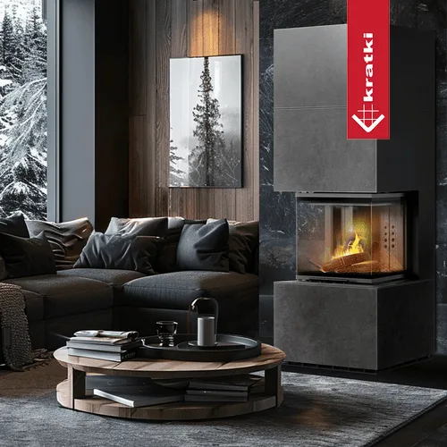 Chimenea modular KRATKI NBC 500/500 Alta 8 kW Ø 200 puerta elevable Sinter de cuarzo FOKOS GRAFITE