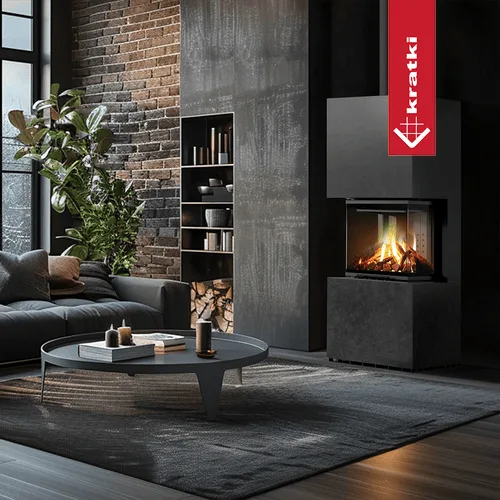 Chimenea modular KRATKI NBC 500/500 Bajo 8 kW Ø 200 puerta elevable Sinter de cuarzo FOKOS GRAFITE
