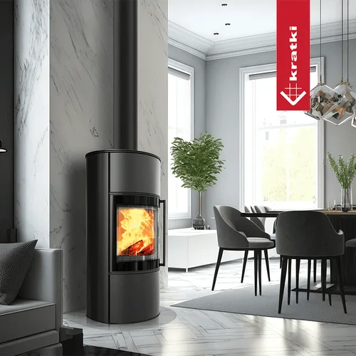 Estufa de leña de acero KRATKI BJORN/W 10 kW Ø 150 revestimiento thermotec negro
