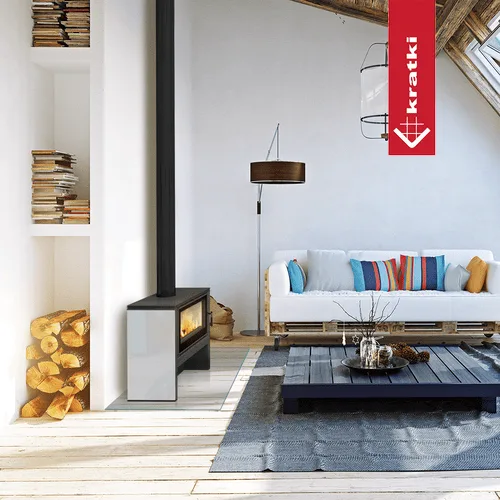 Estufa de leña de acero KRATKI JUNO 12 kW Ø 160 panel blanco