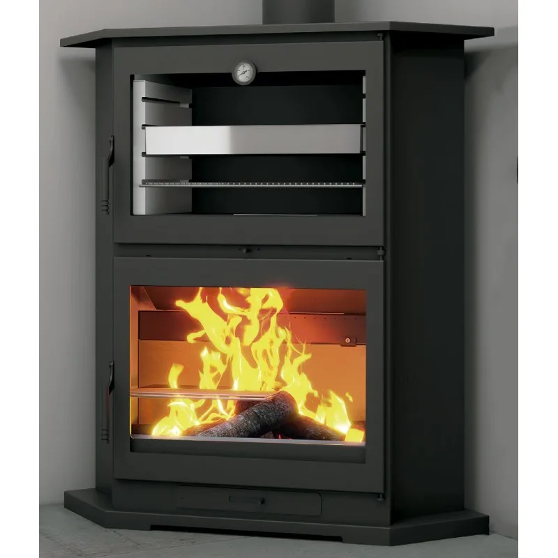 Estufa de leña de rincón con horno en inox CH-9 R