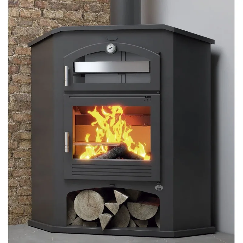 Estufa de leña de rincón con horno envolvente inox M-106 R