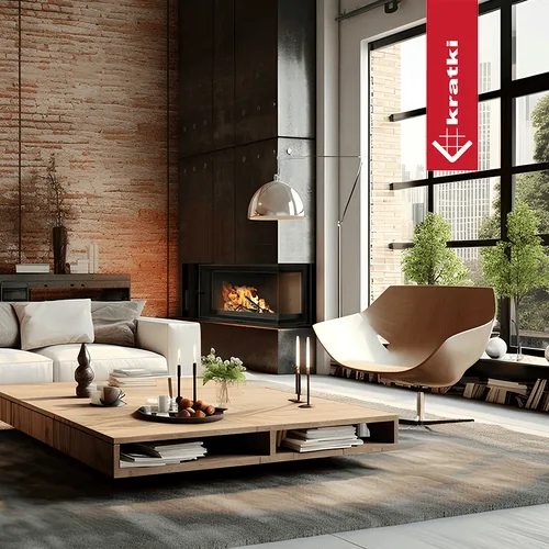 KRATKI Chimenea de aire FLOKI S right 8 kW Ø 160 con thermotec negro